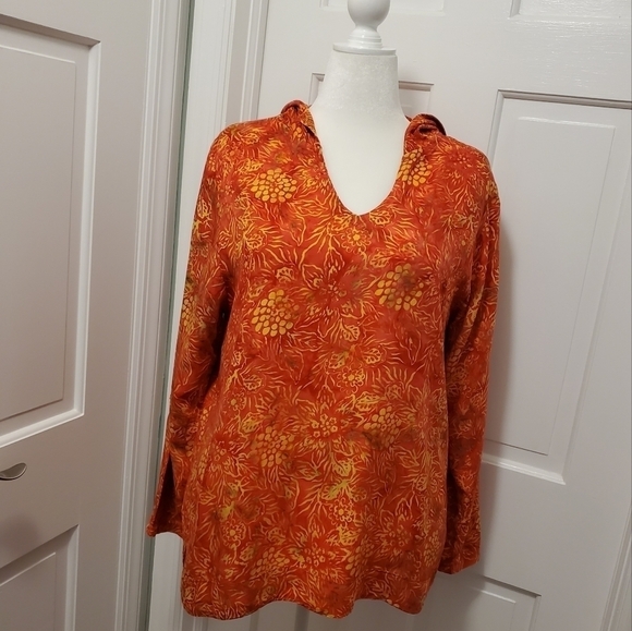 Soft Surroundings Tops - Soft Surroundings Orange Batik Hoodie 100% Rayon Tunic Size PL, colorful, comfy